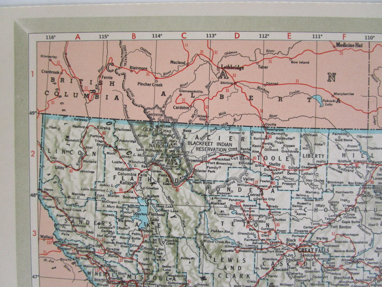 MT NE Mid Century 1950 MONTANA RAILROAD Map. ~or~ NEBRASKA