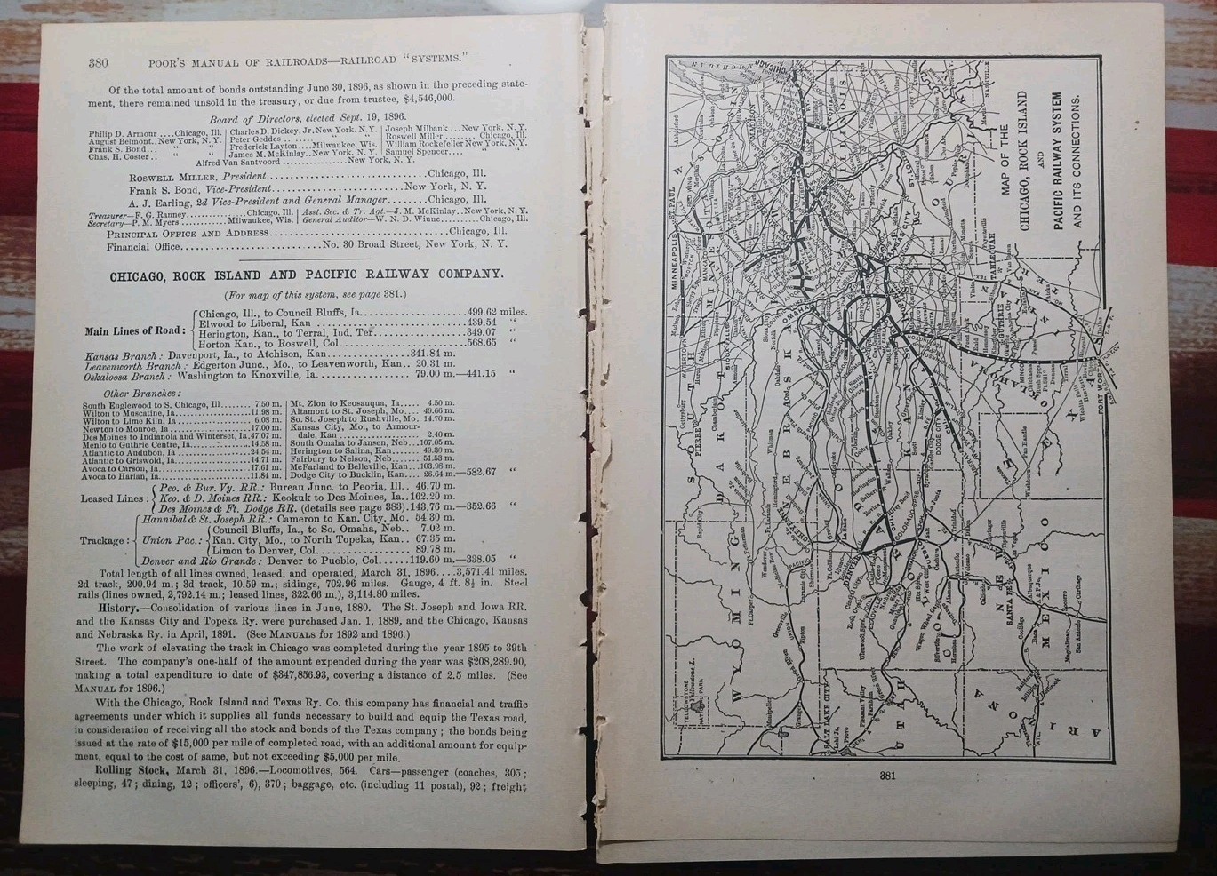 1897 Train Route Map + Report CHICAGO ROCK ISLAND & PACIFIC RAILWAY Indian Ter.
