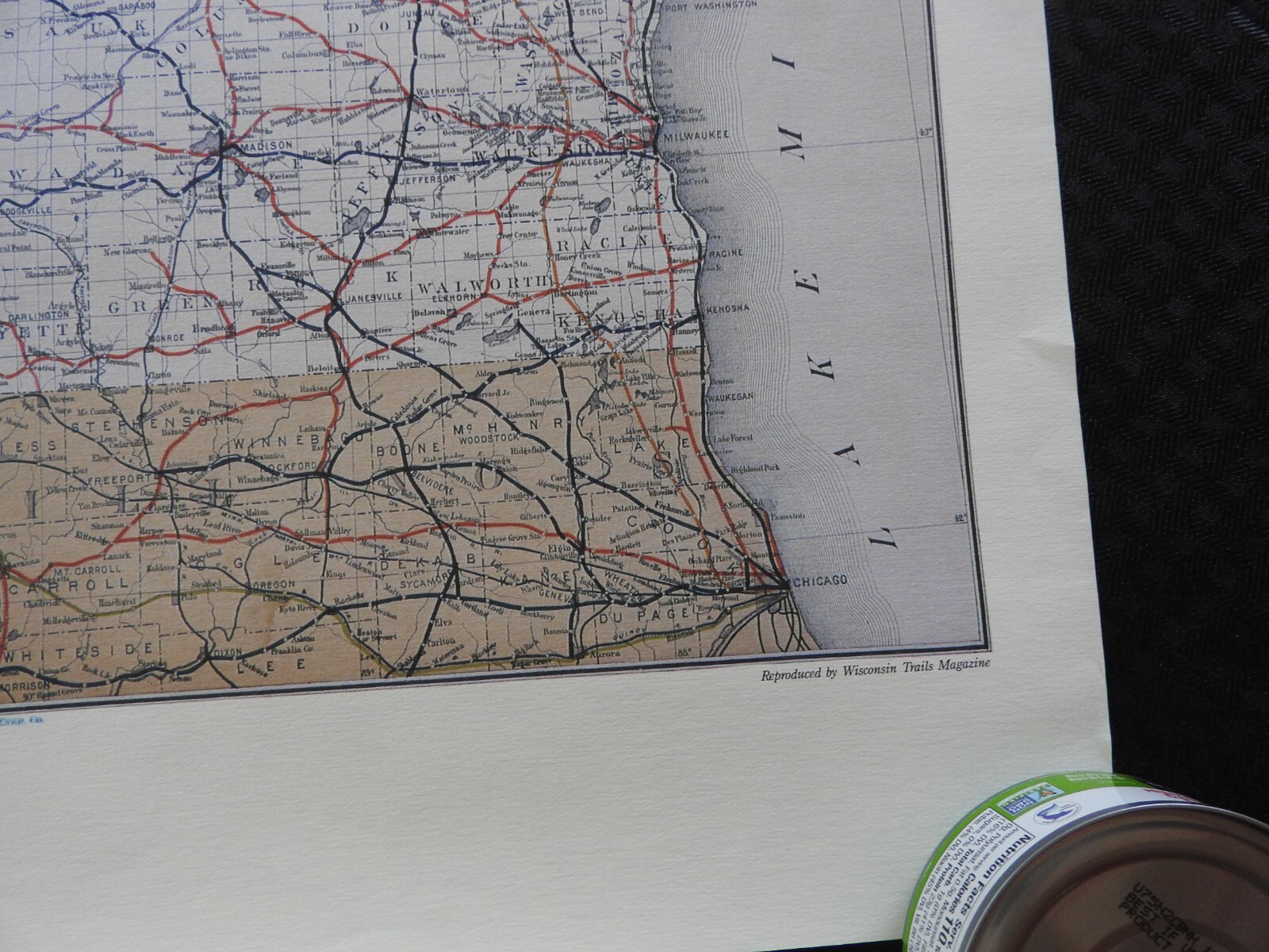 1887 Railroad Map of the Great State of Wisconsin 19″ x 25″ REPRINT! MINTY