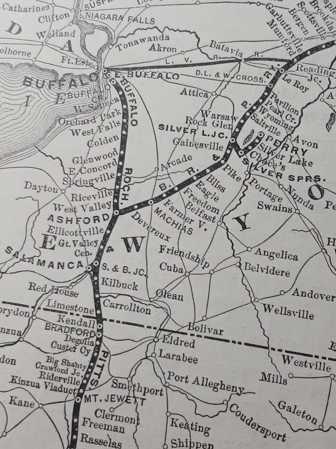 1905 Train Route Map BUFFALO ROCHESTER & PITTSBURGH RAILWAY coal Fields Railroad