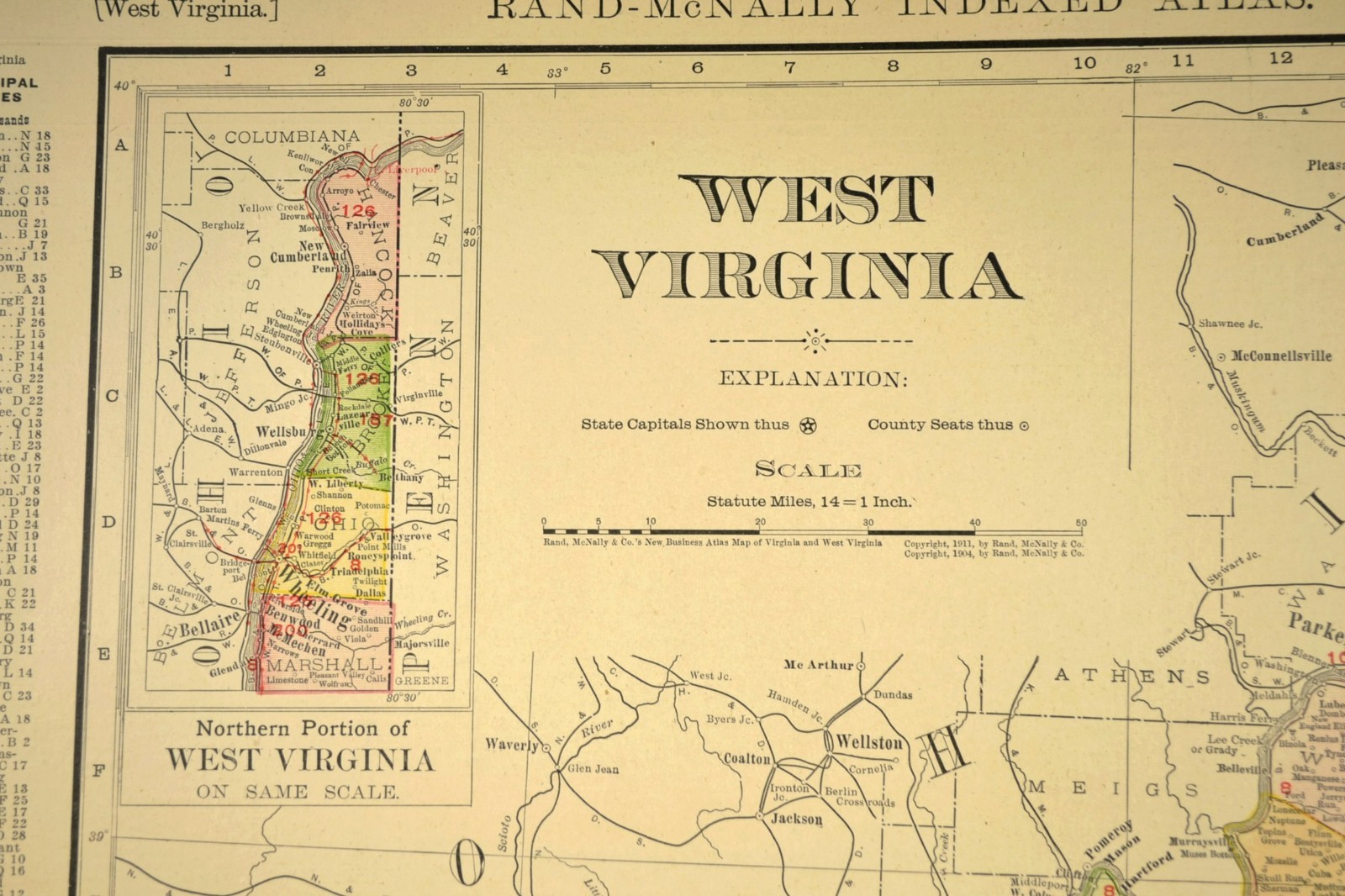 1911 Antique West Virginia Railroad Map ORIGINAL Atlas Coal & Coke Railway DATED