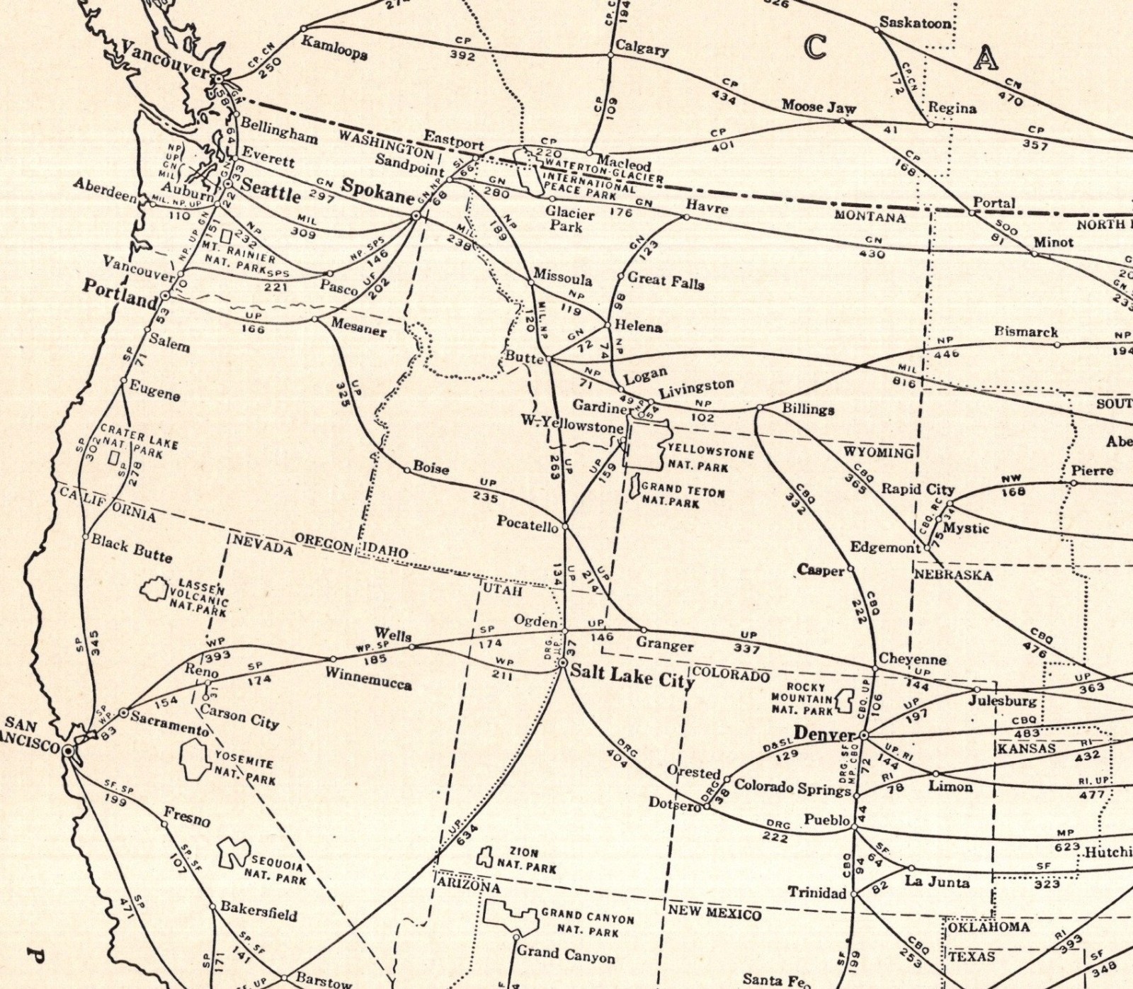 1942 Antique United States Railway Map US Railroad Mileage Map 3008