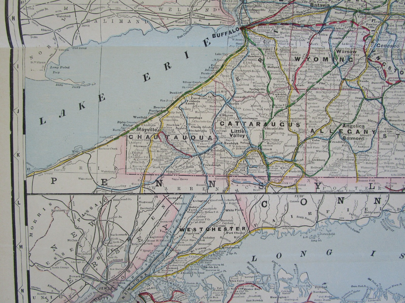 NY 1895 WESTERN NEW YORK Cram RAILROAD Map WELLSVILLE COUDERSPORT PINE CREEK RR
