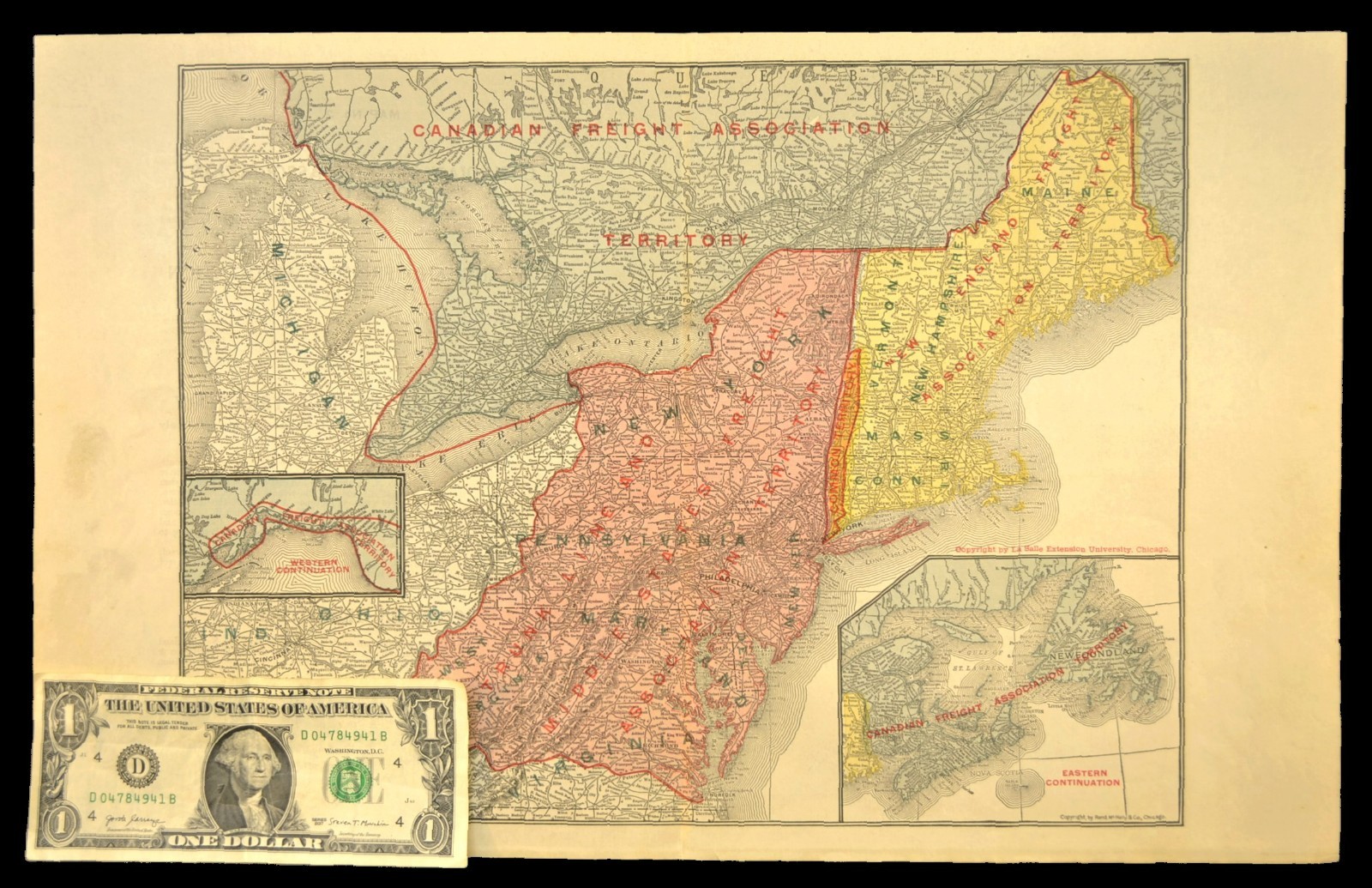 Northeast United States Map Railroad Freight Association Territories circa 1919