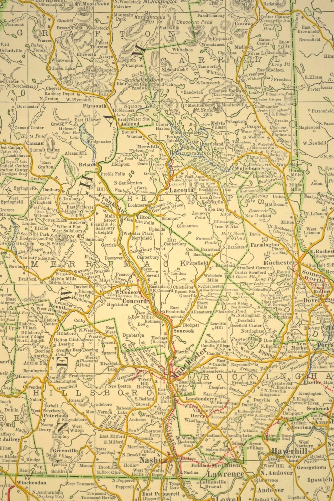 1914 Antique Map of VERMONT Railroads Map NEW HAMPSHIRE ORIGINAL Atlas Map DATED