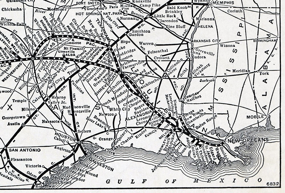 1941 LaSalle Railroad Map Texas & Pacific Railway New Orleans Dallas El Paso TX
