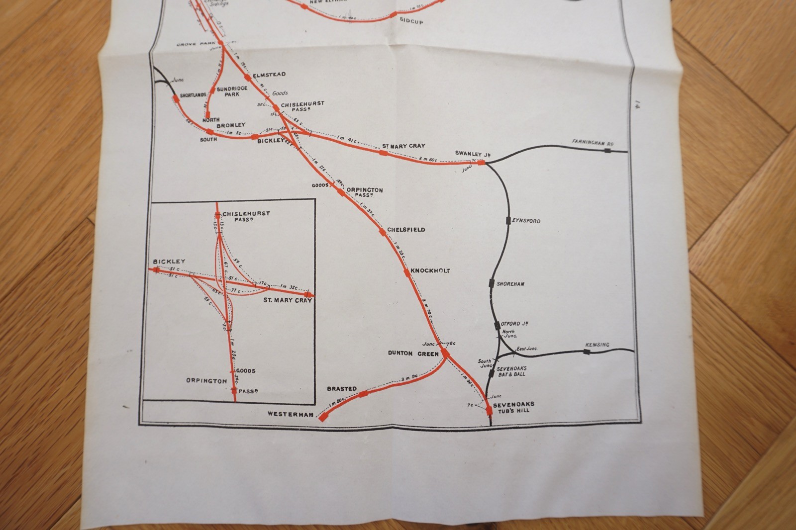 1905 South Eastern & Chatham Railway Map Bexleyheath Sevenoaks Chislehurst