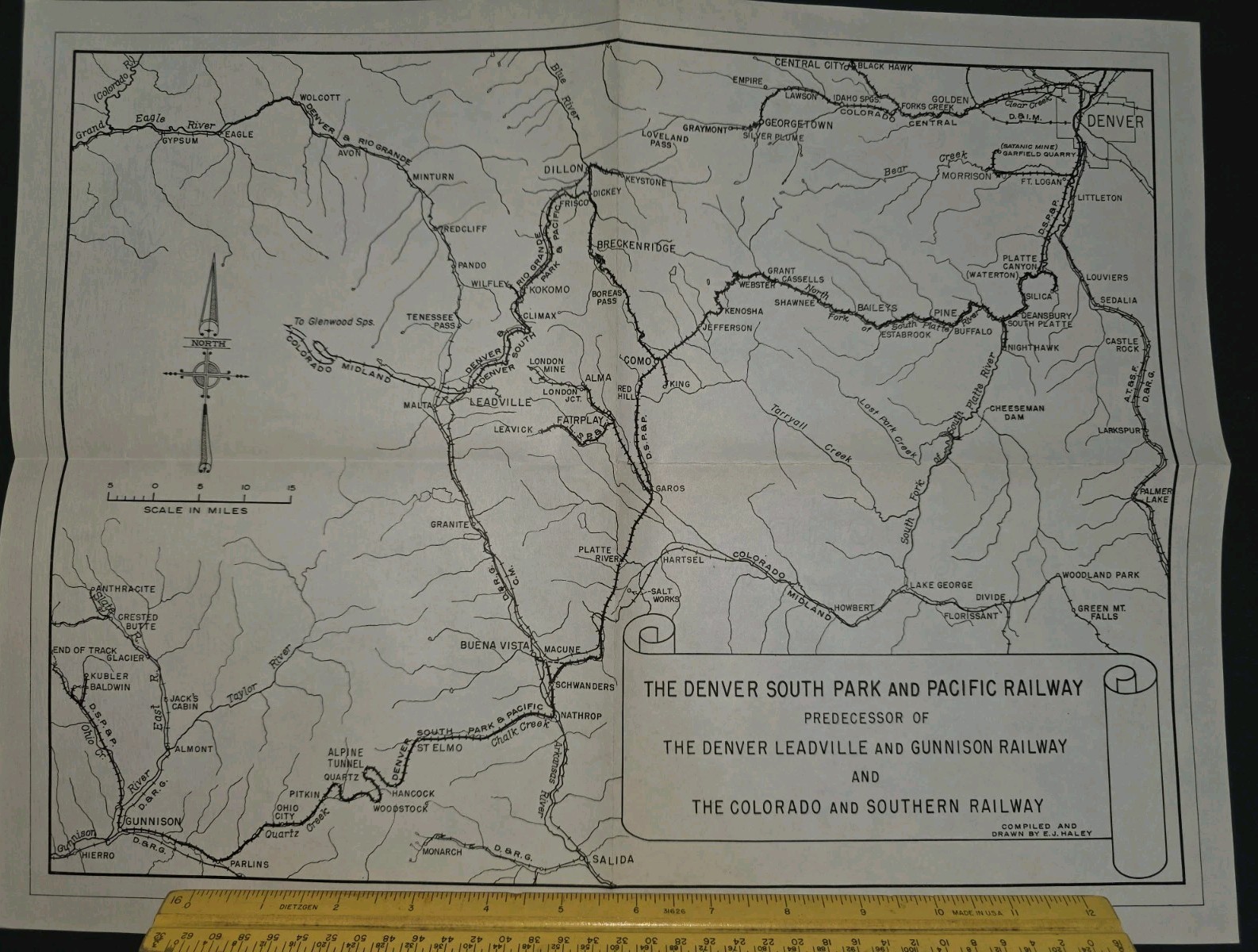 Original 1900s Map The Denver South Park & Pacific Railway By E. J. Haley