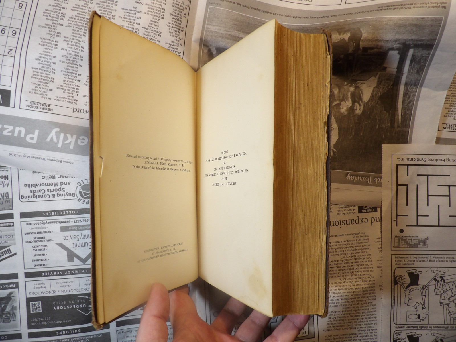 The Statistics and Gazetteer of NH Fogg 1874 + Railroad MAP C W Sawyer Bookplate