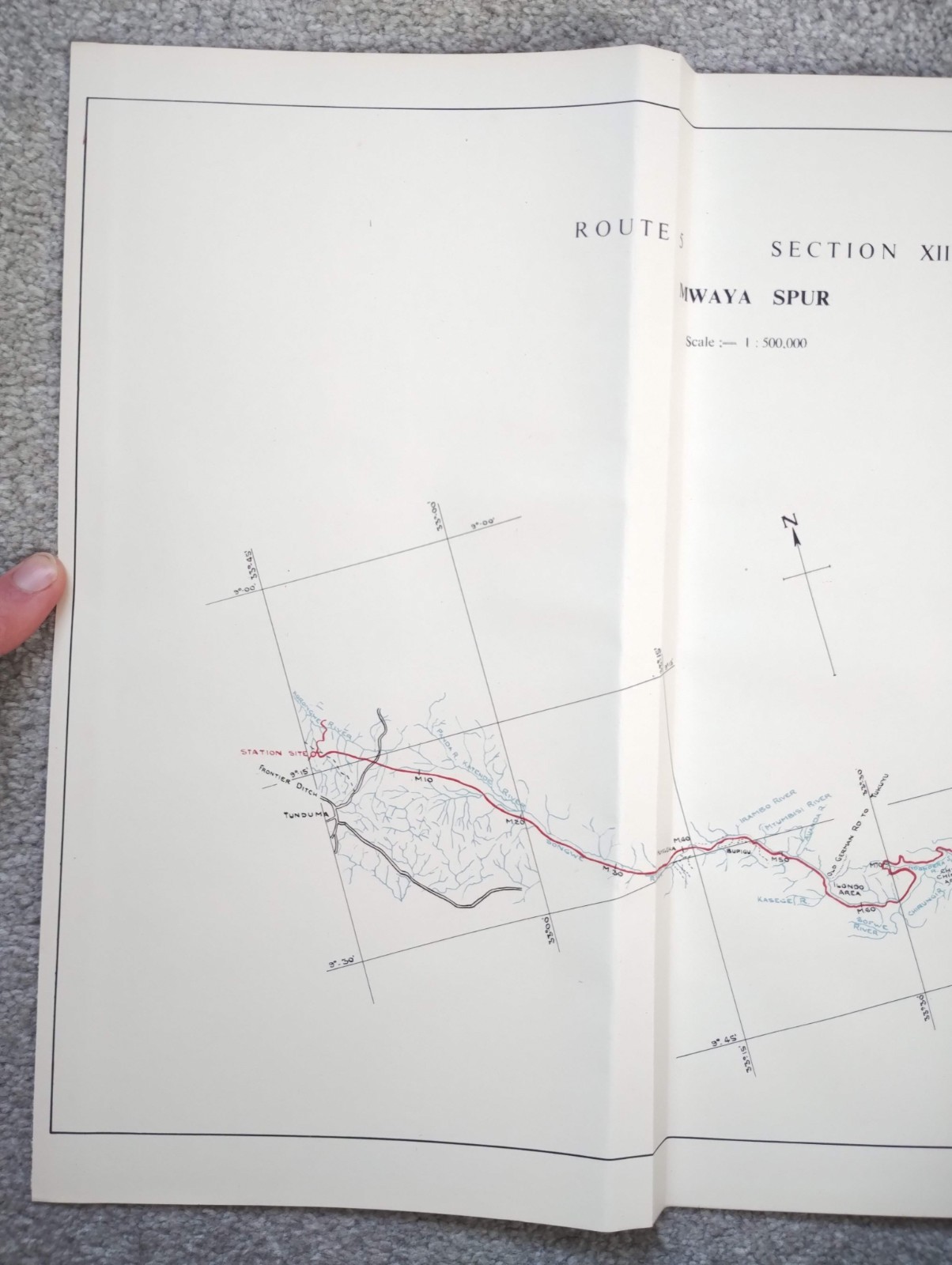 1952 Original East African Railways Map of Route: Mwaya Spur (Tanzania)