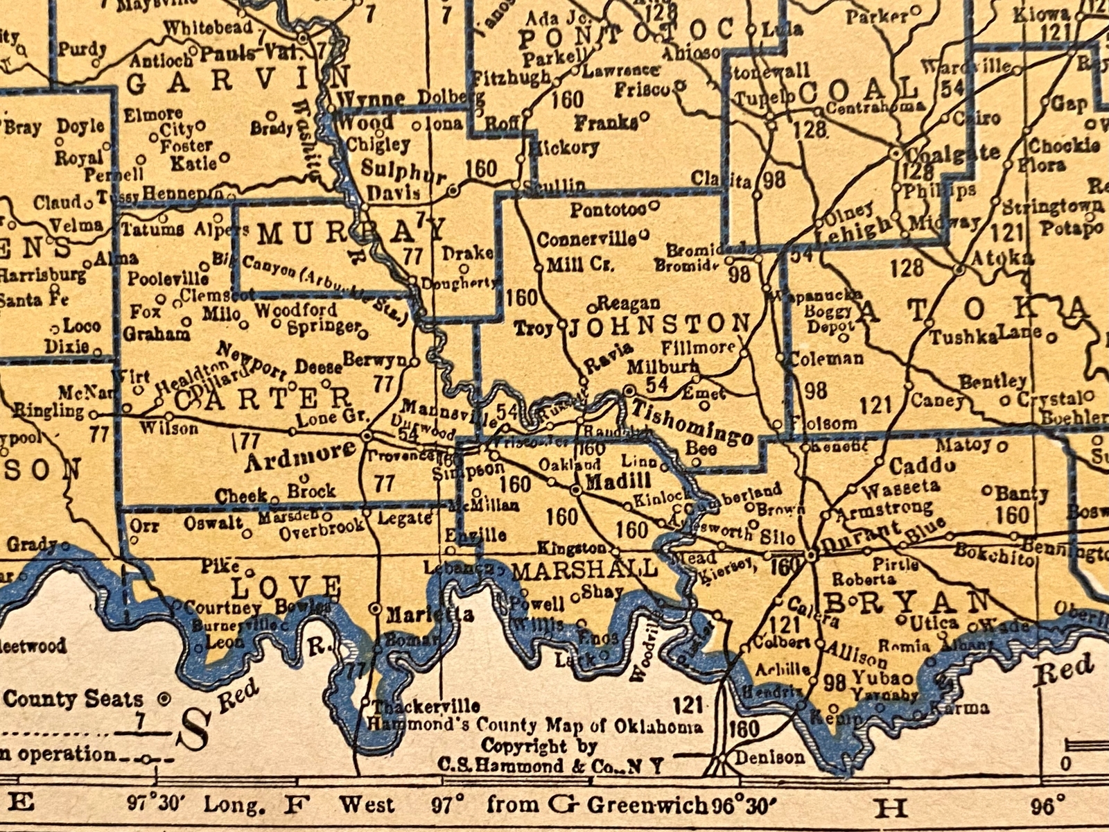 OKLAHOMA & OREGON c 1935 County & Railroad Maps. Hammond & Co. 9×12″ VG-FINE