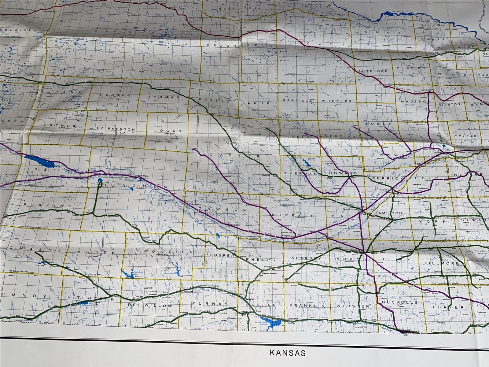 1983 Burlington Northern Railroad Nebraska Map 43 5/8″ by 23″