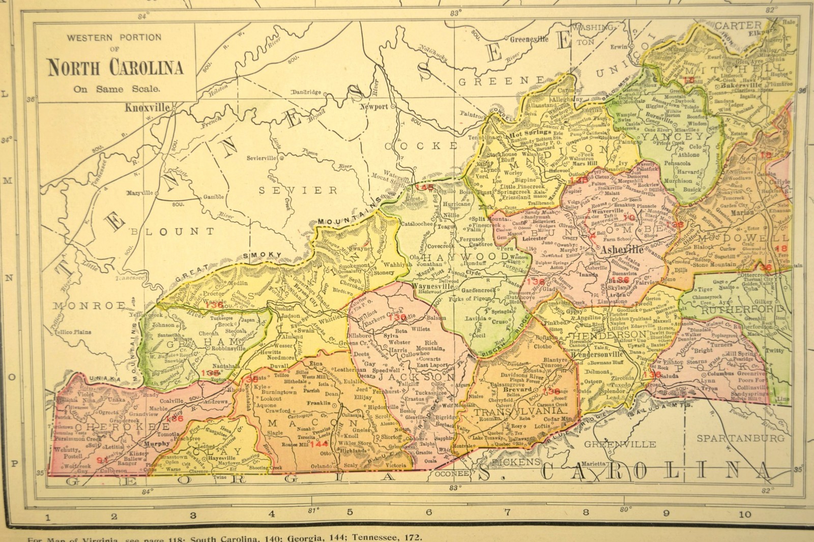 1911 Antique North Carolina Railroad Map ORIGINAL Atlas Southern Railway DATED