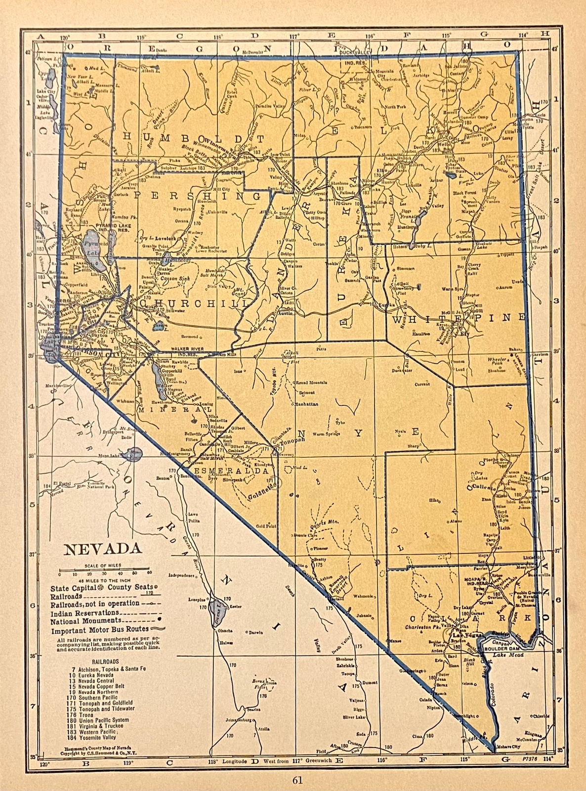 NEVADA & NEW HAMPSHIRE c 1935 County & Railroad Maps. Hammond & Co. 9×12″