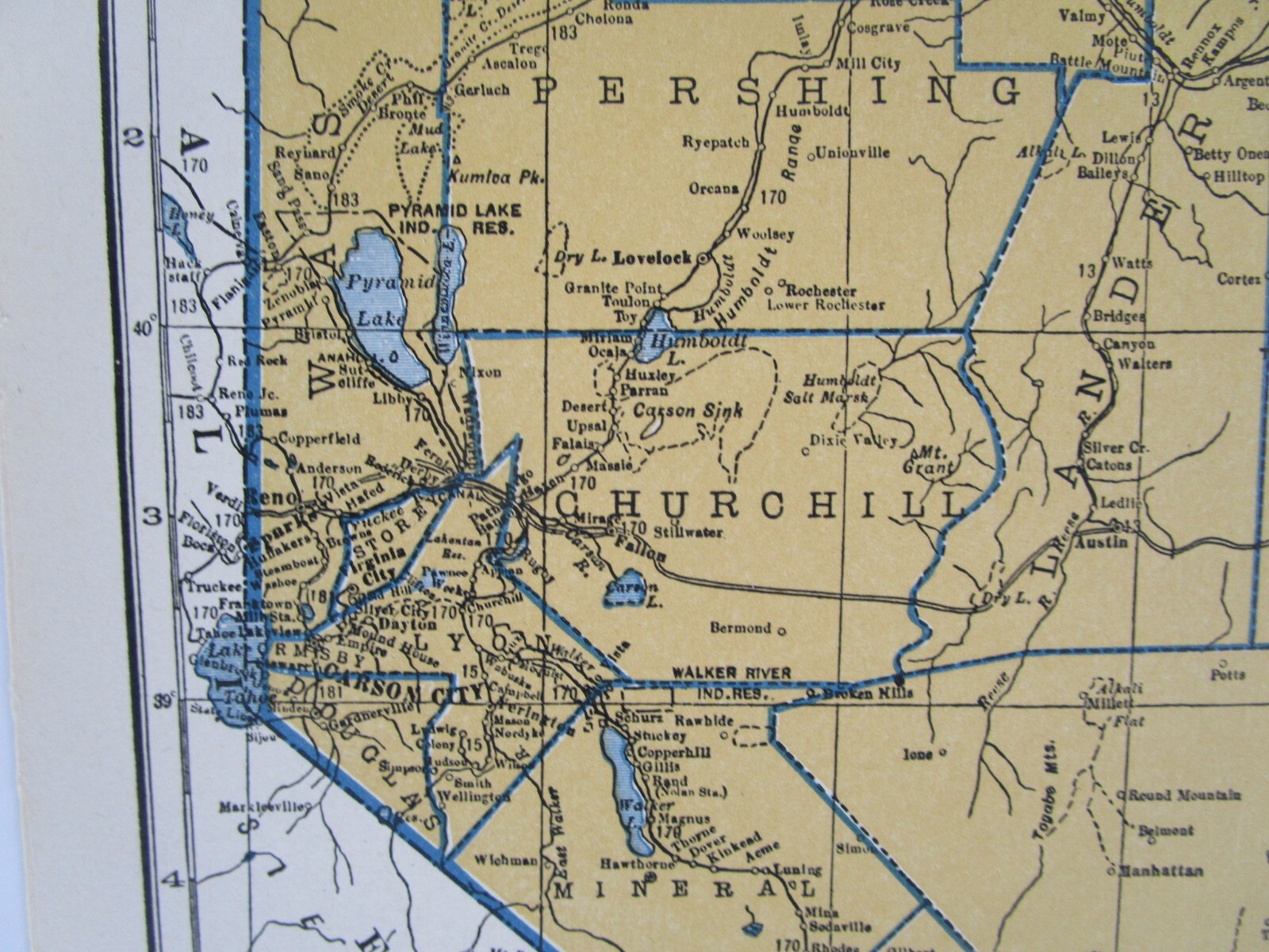NV NH PRE WWII 1939 NEVADA RAILROAD Map TONAPAH TIDEWATER RR ~or~ NEW HAMPSHIRE