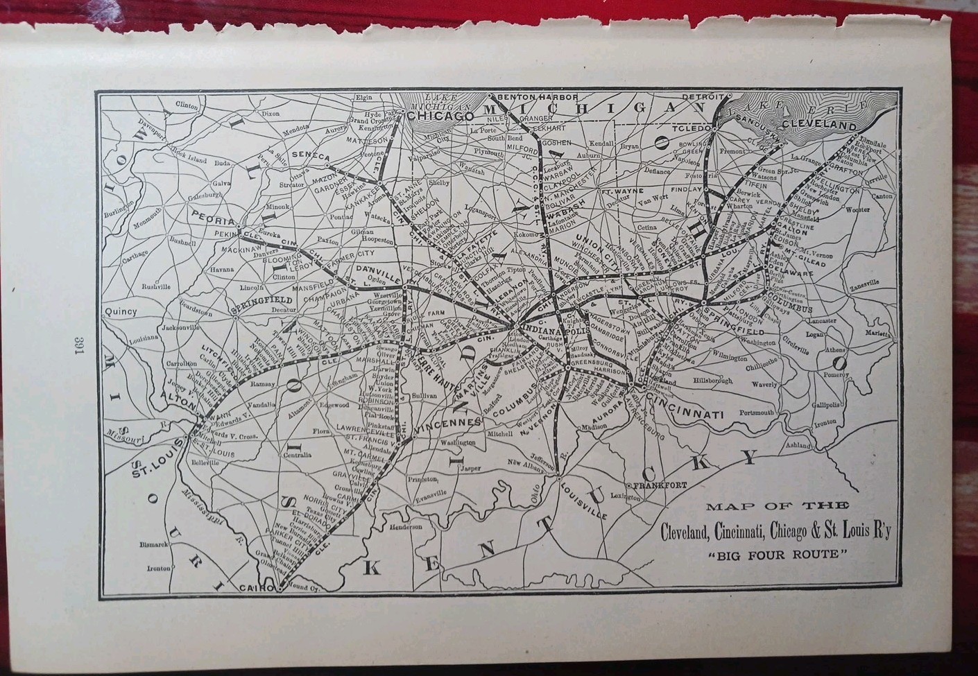 1897 Railroad Map CLEVELAND CINCINNATI CHICAGO & ST LOUIS RAILWAY Big Four Route