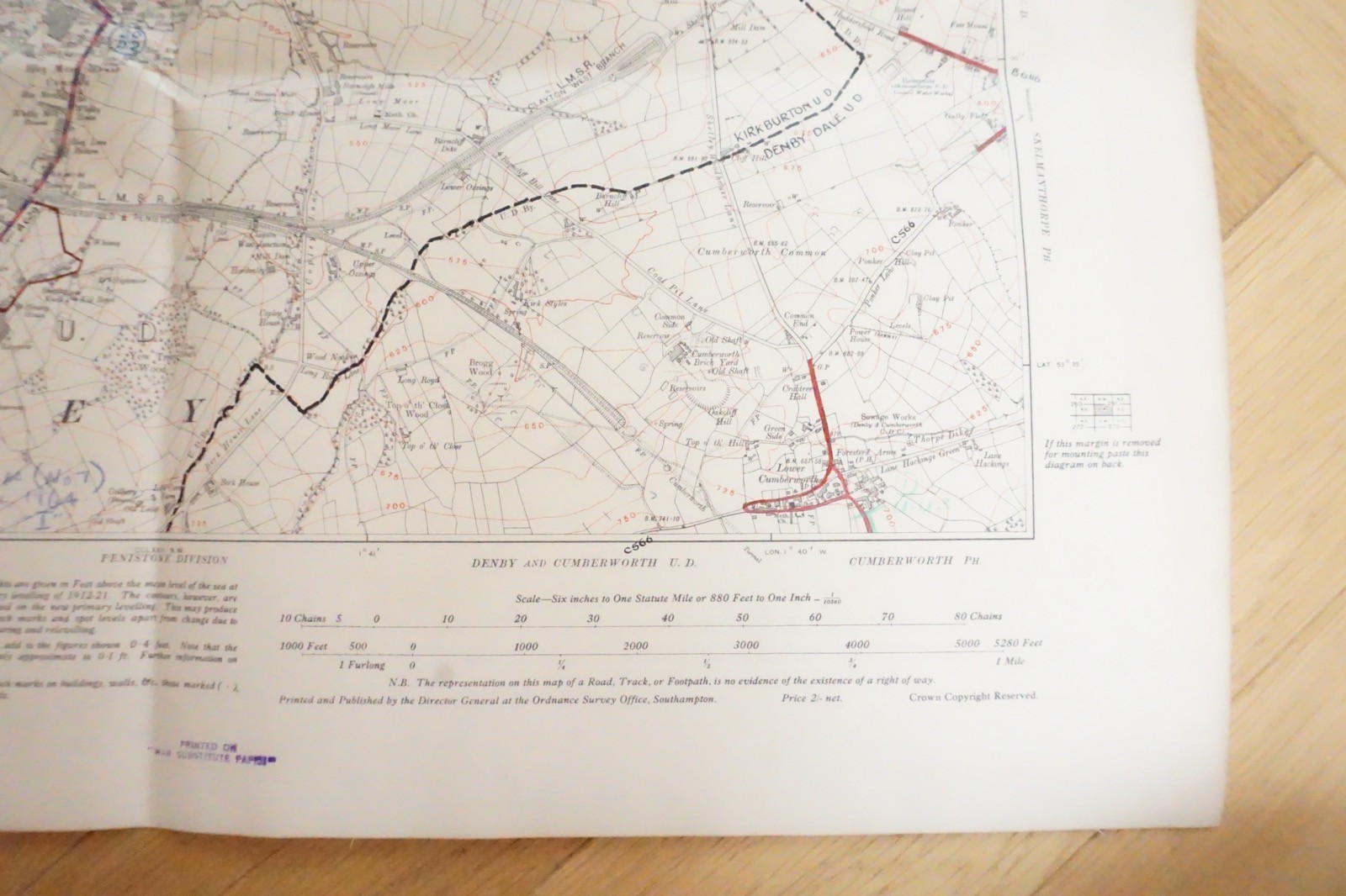 1938 Shelley Shepley Yorkshire LMS Railway OS Linen Map Ref 66 **