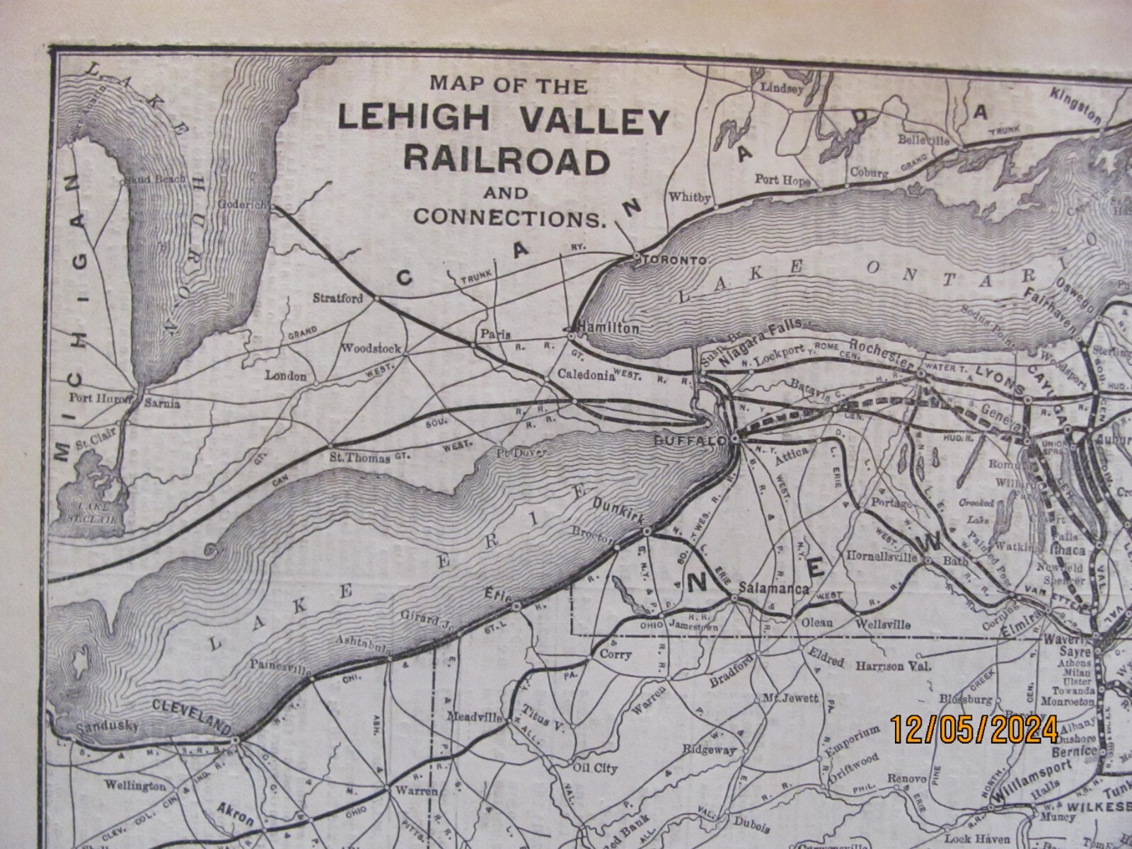 1890 LEHIGH VALLEY RAILROAD ORIGINAL SYSTEM ROUTE MAP in NY PN