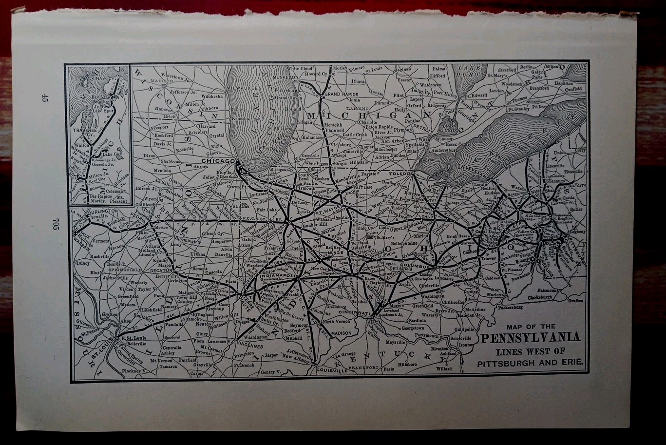 ~1904 Train Route Map PENNSYLVANIA RAILROAD LINES WEST OF PITTSBURGH Railway Map