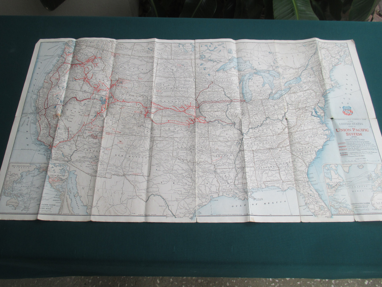 Large 1930 Union Pacific Railroad Route Map of the Union States w/ Photos