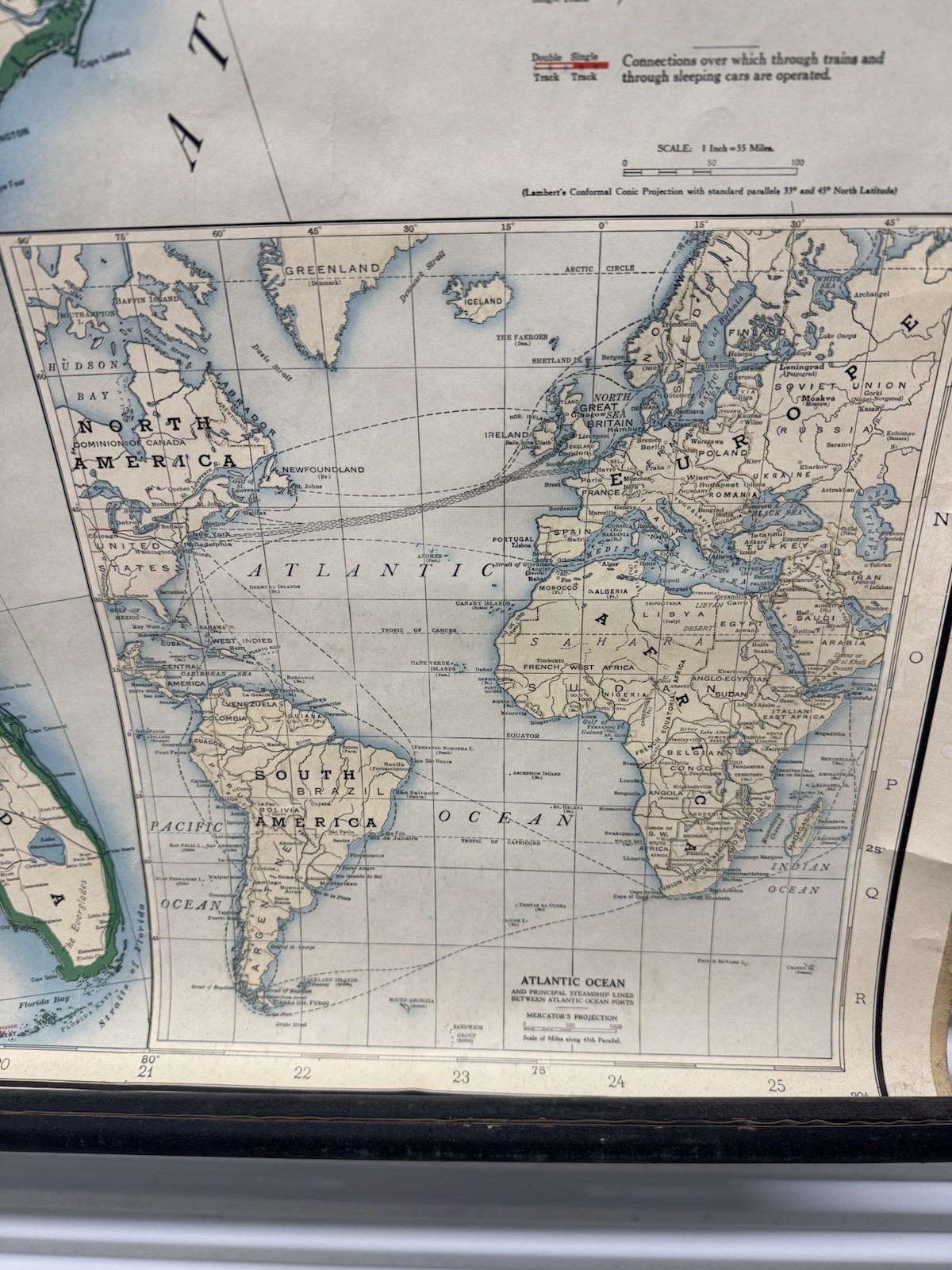 Antique Union Pacific Railroad Official Wall Map United States 43”x62” 1941