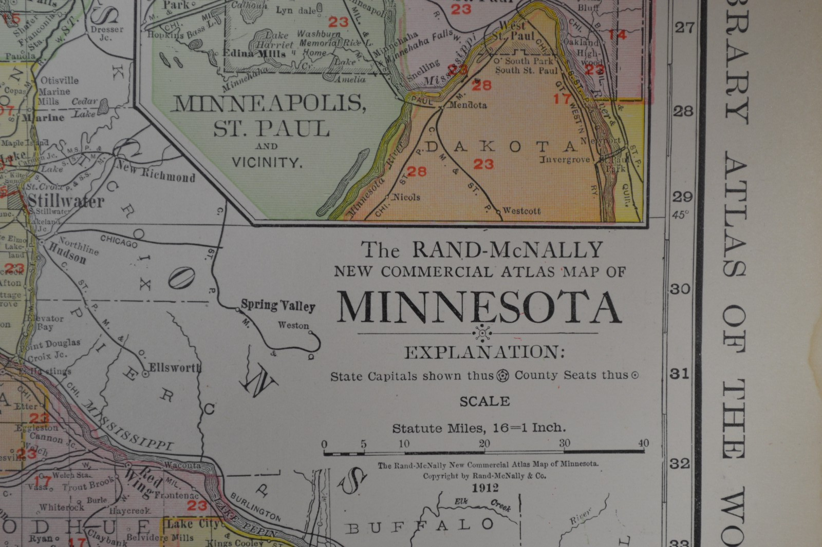 MINNESOTA – 1912 – RAND-McNALLY NEW COMMERCIAL ATLAS – SHOWS RAILROADS