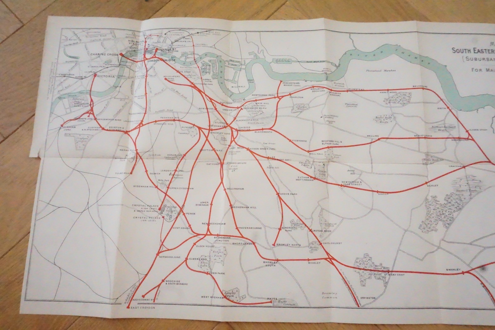 1913 South Eastern & Chatham Railway Map Suburban Line SE&CR