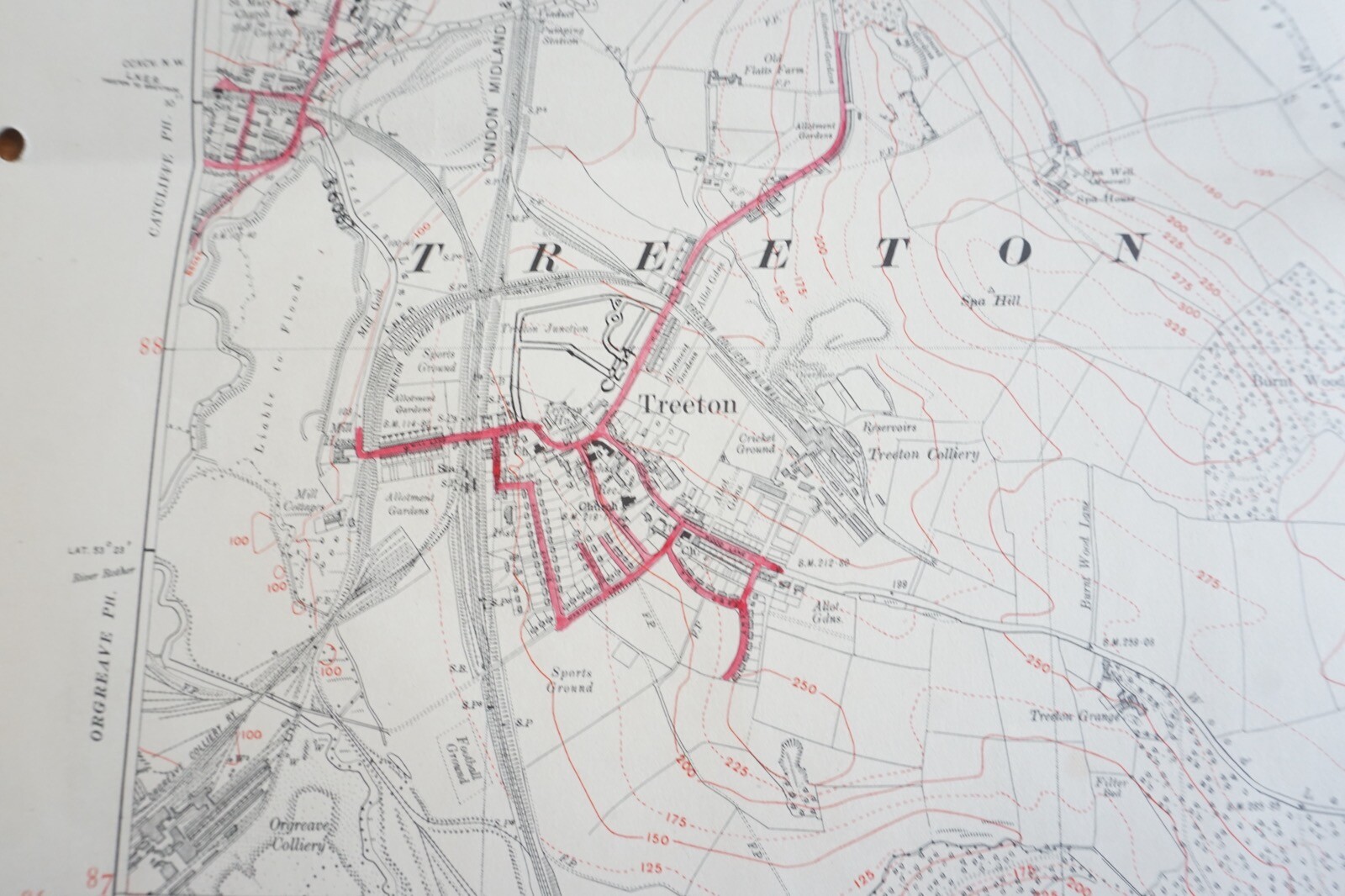 1938 Whiston Treeton Yorkshire LMS Railway OS Linen Map Ref 12
