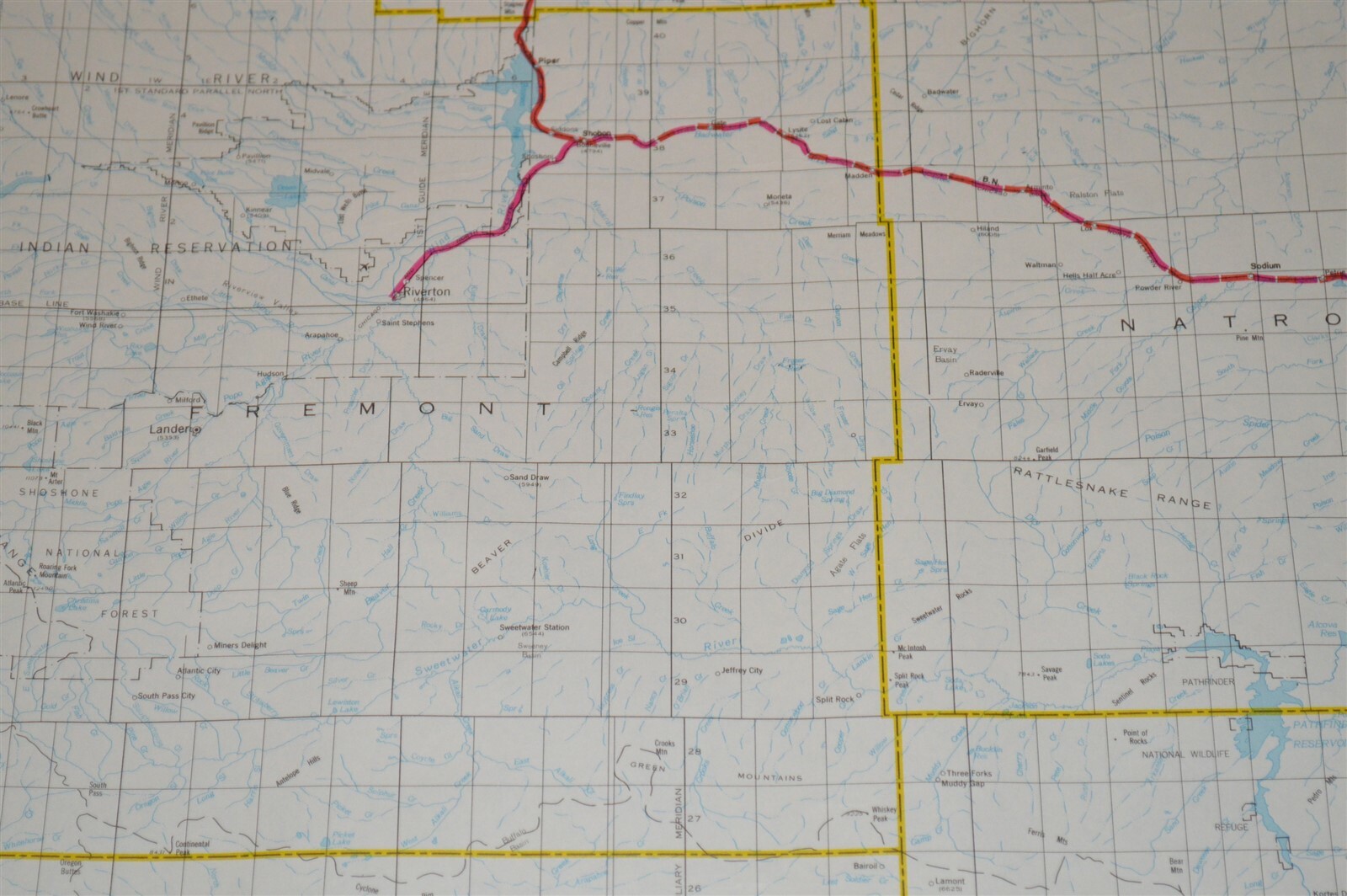 Large 1973 Burlington Northern Railroad Wyoming Map Poster NO FOLDS