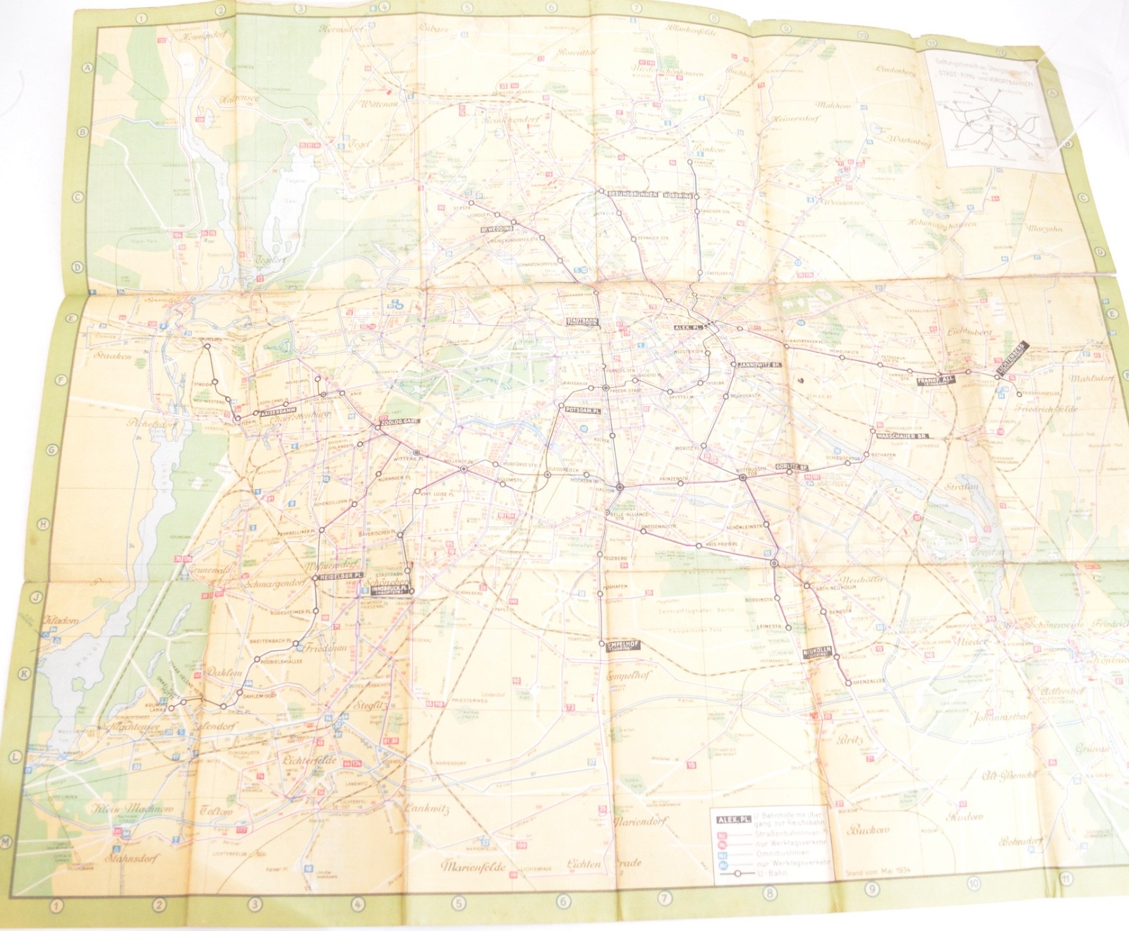 Railway Transport Map Germany Berlin Strassenbhan Omnibus UBahn 1934