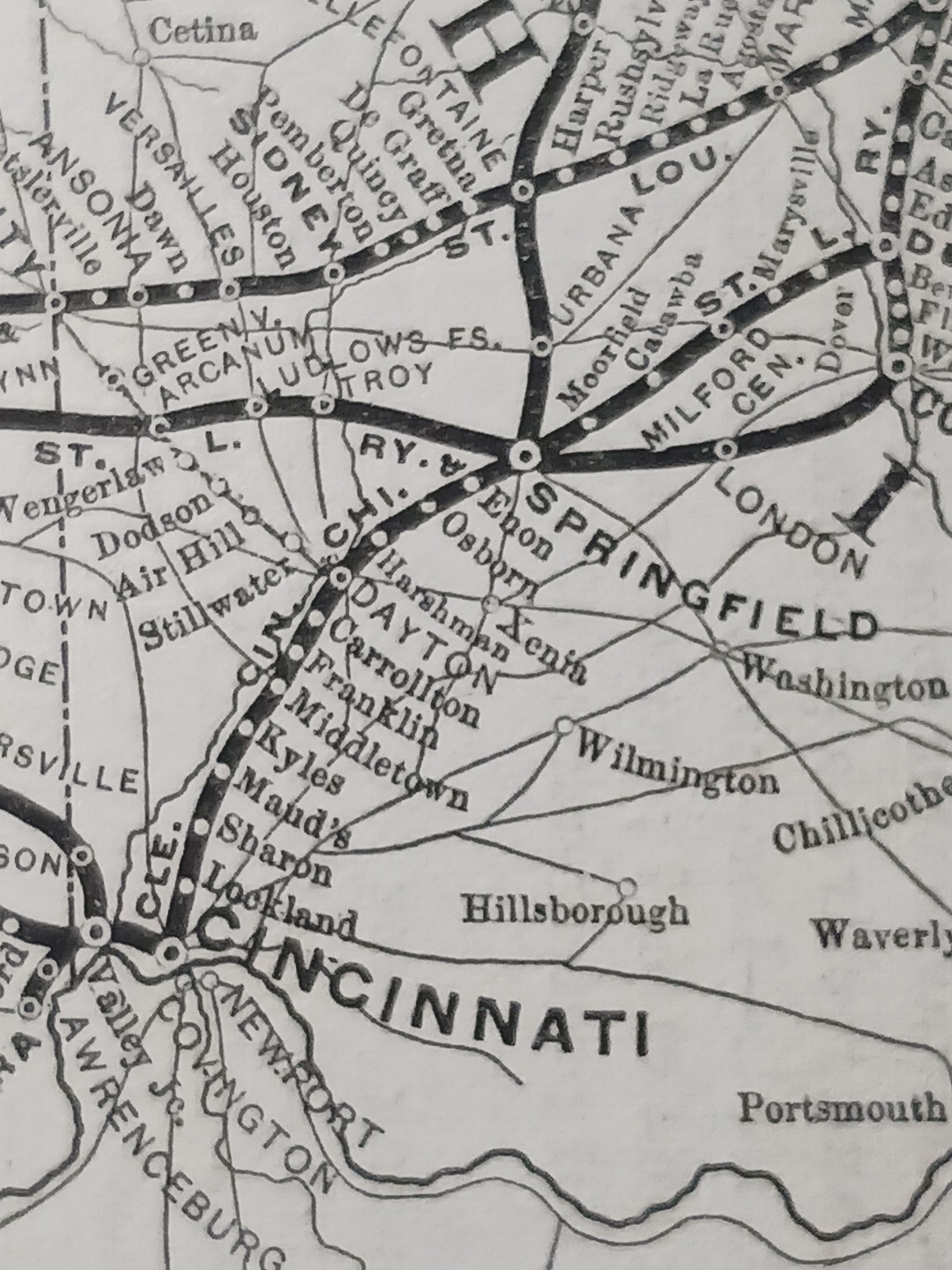 1892 Antique Railroad Map CLEVELAND CINCINNATI CHICAGO & ST LOUIS RAILWAY Routes