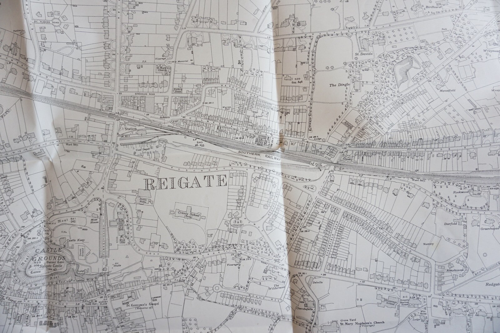1933 Reigate Surrey Southern Railway OS Railway Map
