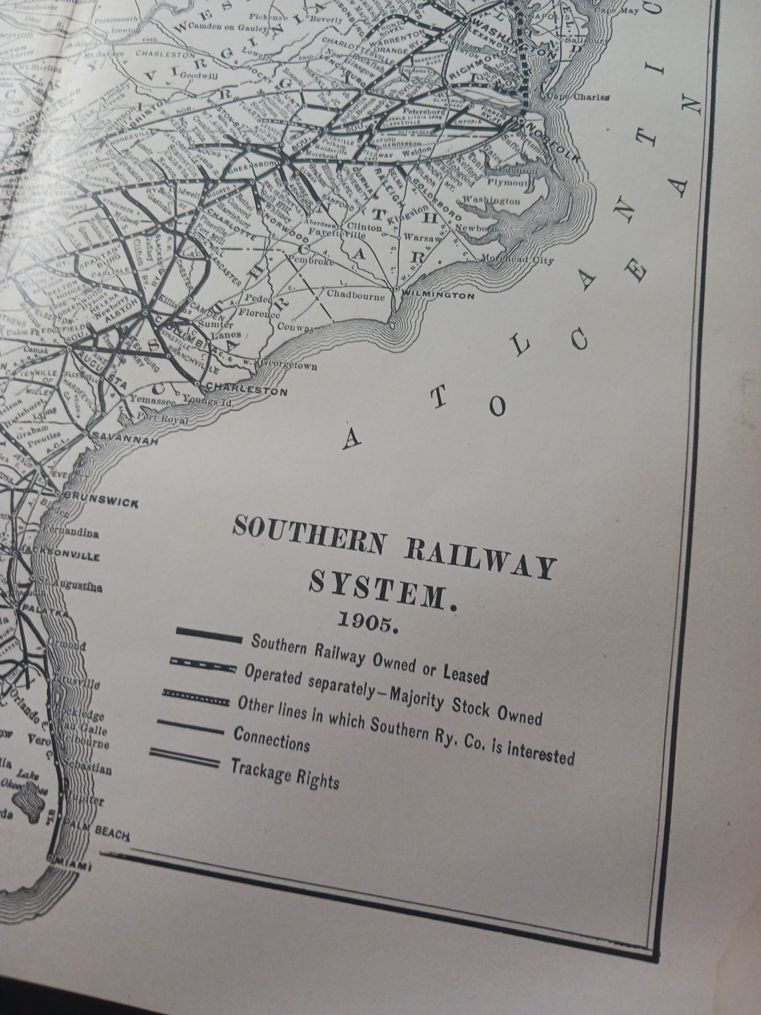 1905 Dated Train Route Map SOUTHERN RAILWAY SYSTEM all Lines & Connections 11×9″