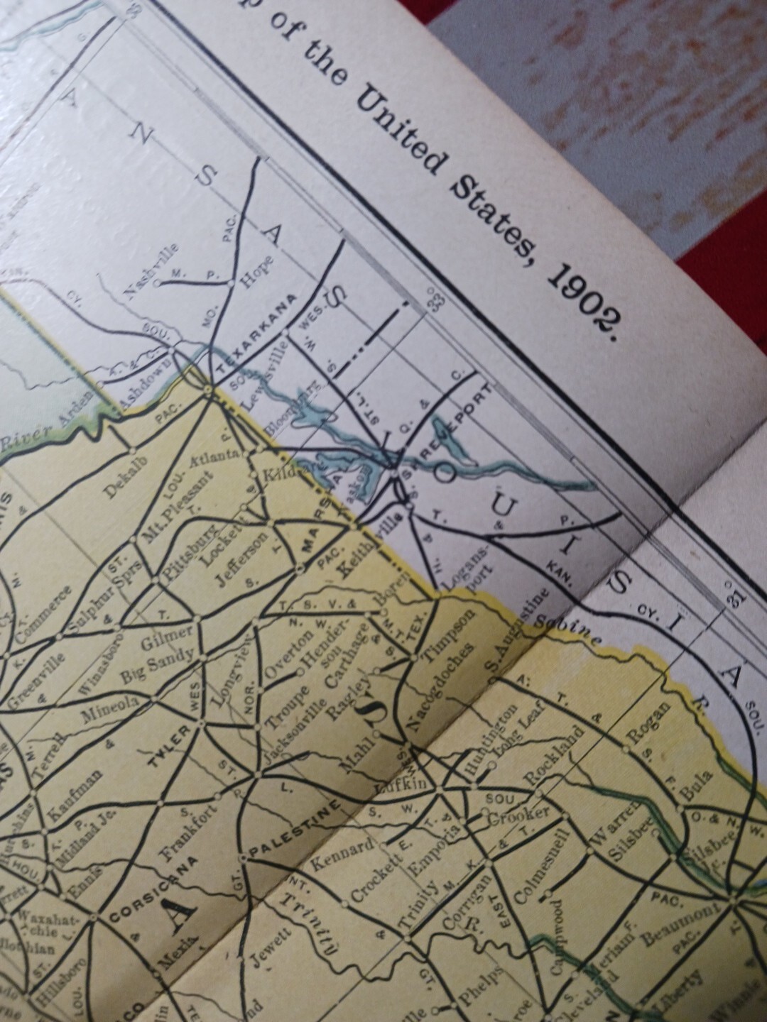 1902 Train Route Map INDIAN TERRITORY TEXAS OK Railroad Lines Stations 11″×9″