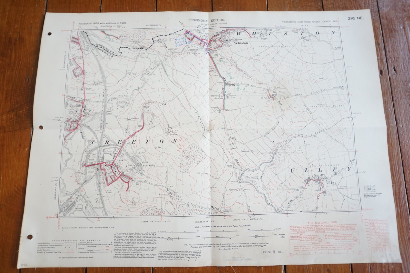 1938 Whiston Treeton Yorkshire LMS Railway OS Linen Map Ref 12