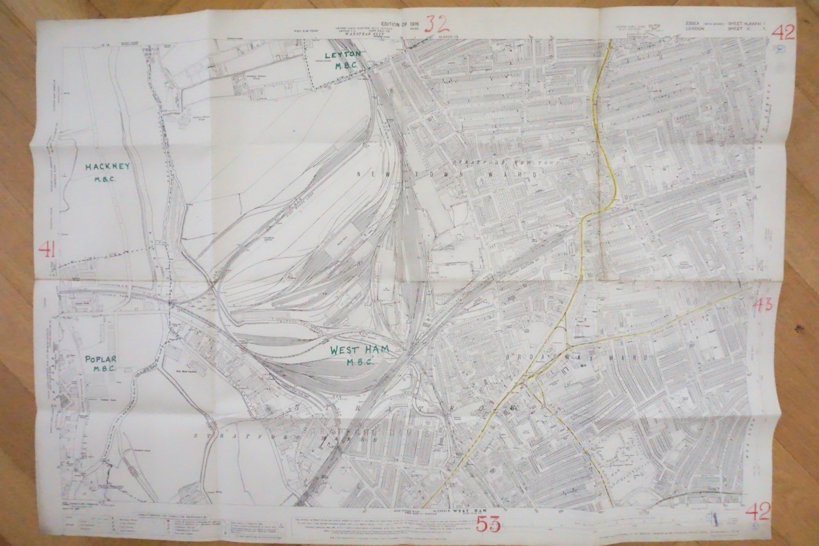 1916 West Ham Stratford Hackney East London GER Railway OS Railway Map **