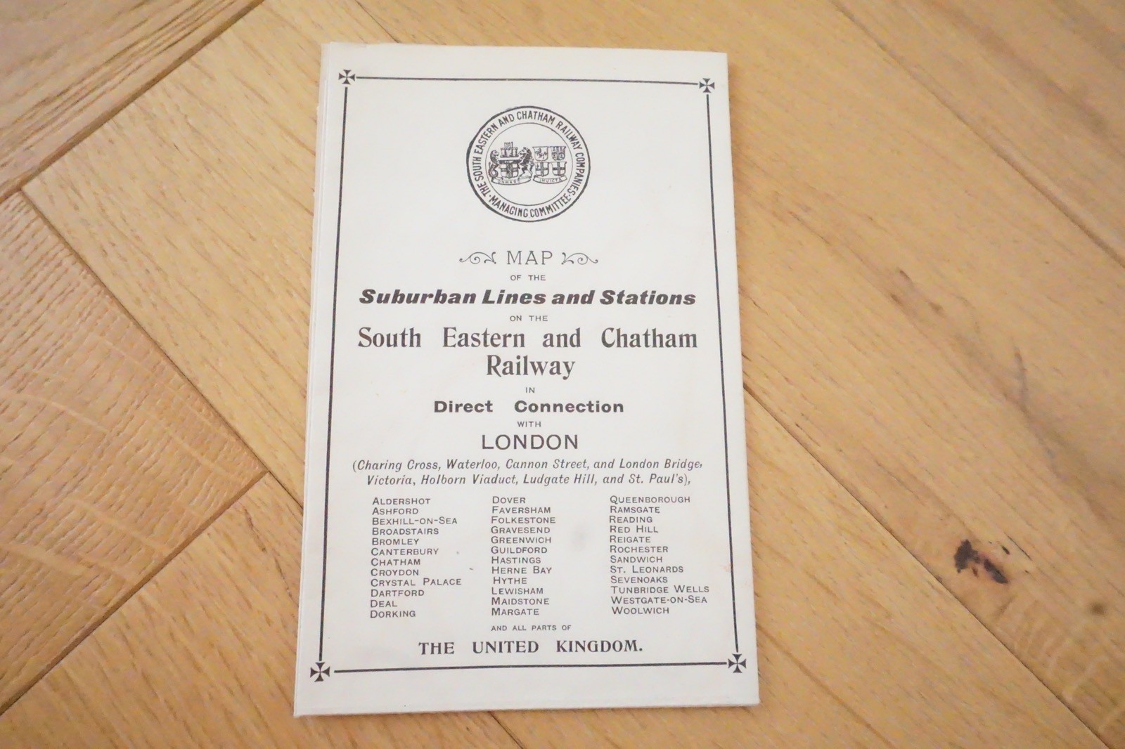 1913 South Eastern & Chatham Railway Map Suburban Line SE&CR