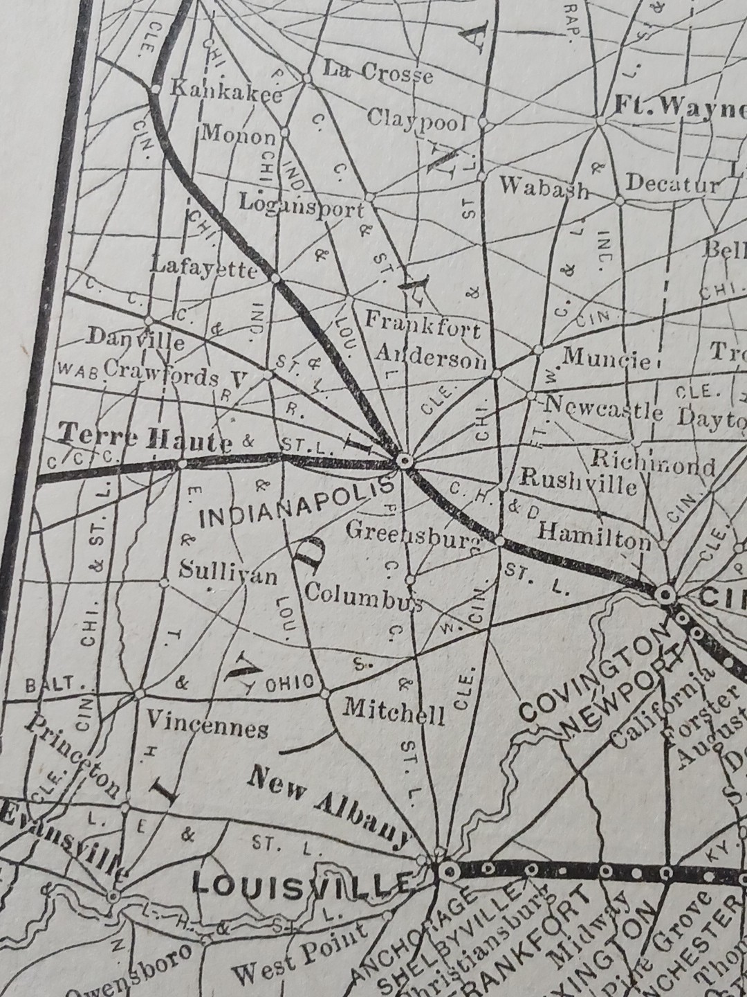 ~1910 Antique Railroad Map CHESAPEAKE & OHIO RAILWAY All Train Routes & Depots