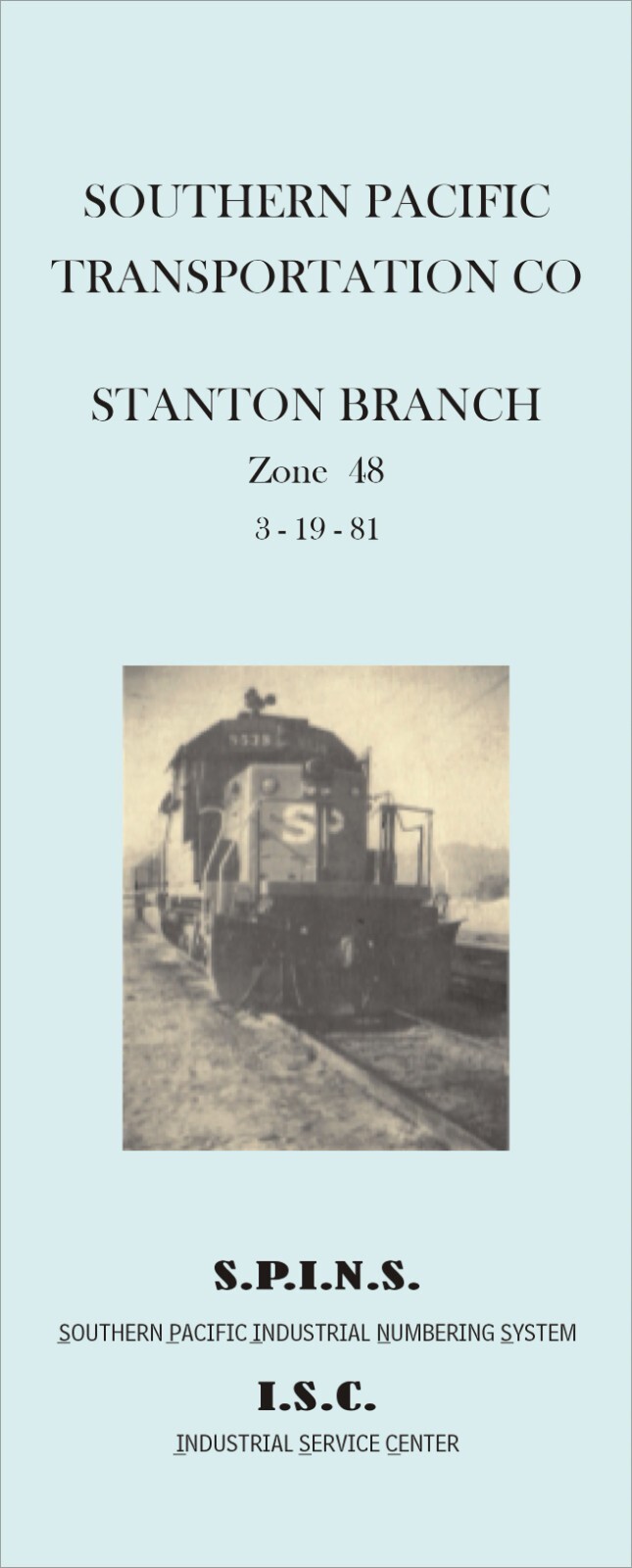Southern Pacific RR 1981 Stanton Branch SPINS PDF Pages on DVD