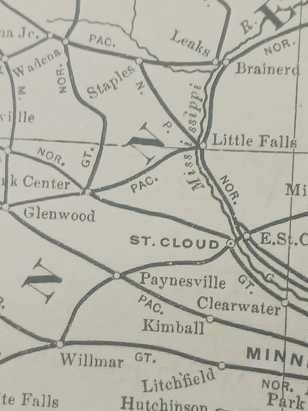 1906 Dated Train Route Map Minnesota Dakotas All Railroad Lines Stations 11″×9″