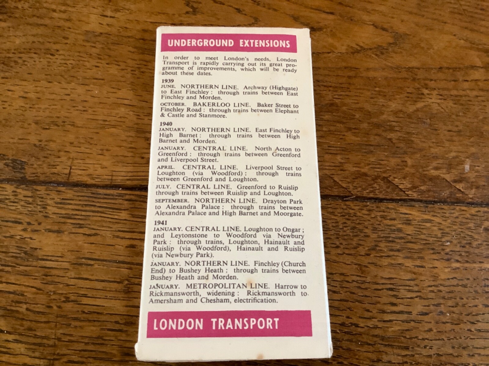 London Underground Map No 2, 1939 (24ins x 17.5ins)