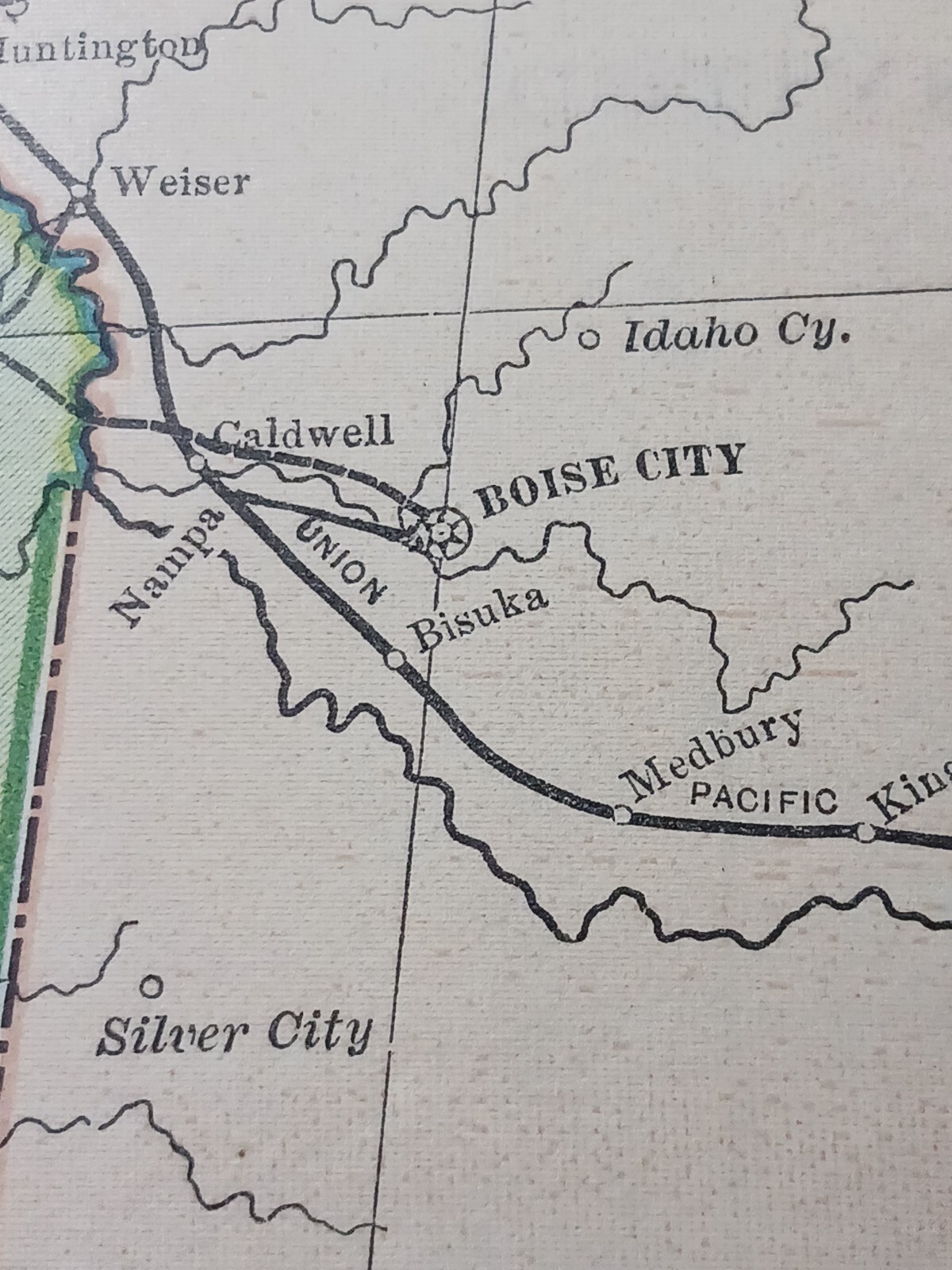 Original 1889 railroad map all train routes 11″x9″ WASHINGTON Oregon IDAHO