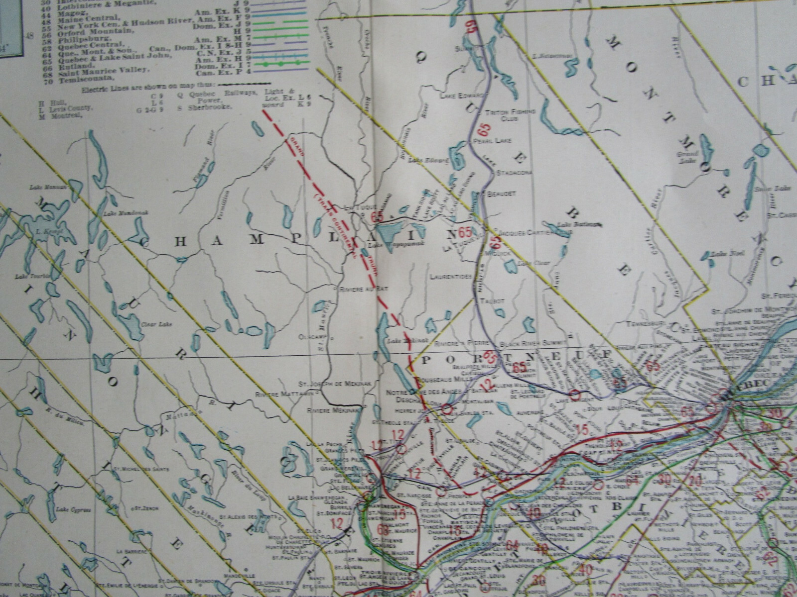 1910 QUEBEC STEAM, INTERURBAN ELECTRIC RAILROAD Map. CANADA 1900s PHILIPSBURG RR
