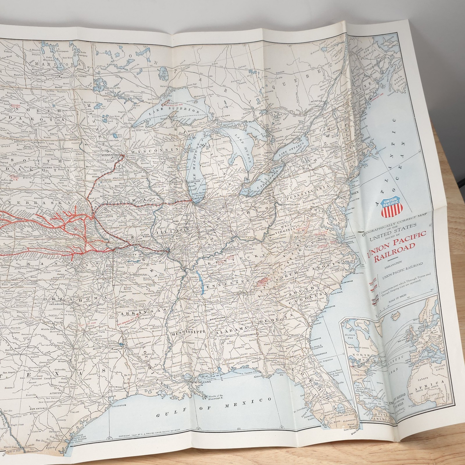 1947 Union Pacific Railroad Map of the United States System Route Map Travel