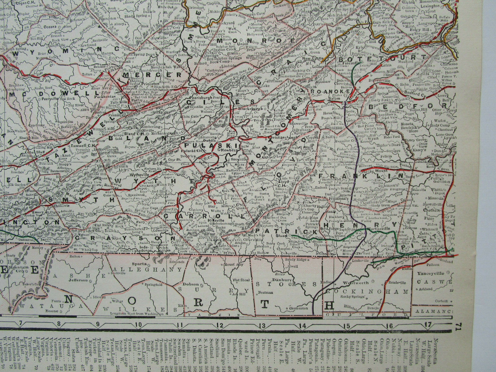 VA WV 1892 WESTERN VIRGINIA & W WEST VIRGINIA Cram RAILROAD Map. KANAWHA RR
