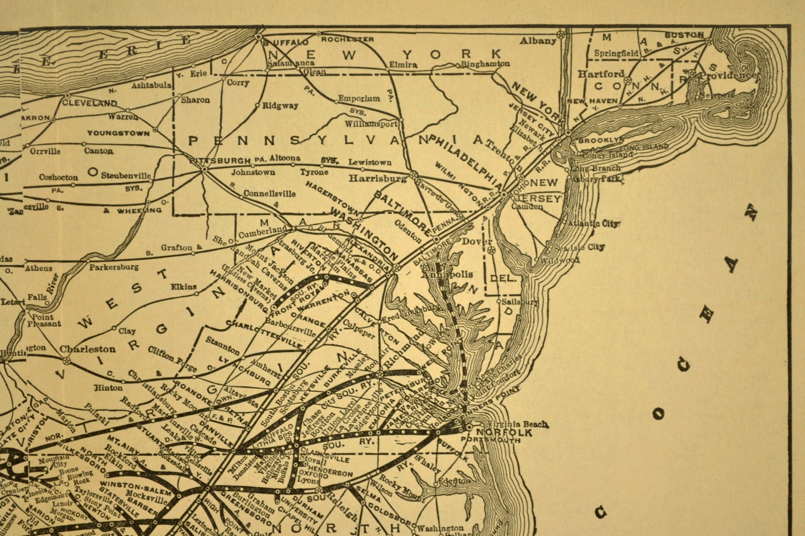 ca 1932 Southern Railway Map Railroad System Old Original Connections Antique