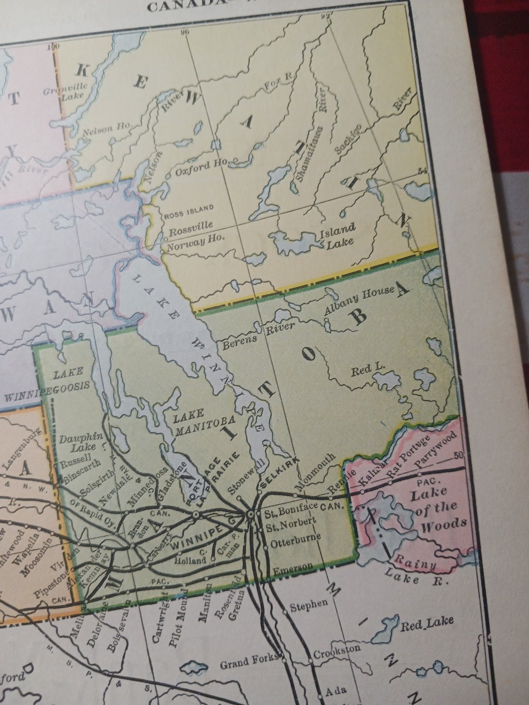 ~1898 ANTIQUE Railroad Map WESTERN CANADA Train Route Railway Stations 9″x 11″