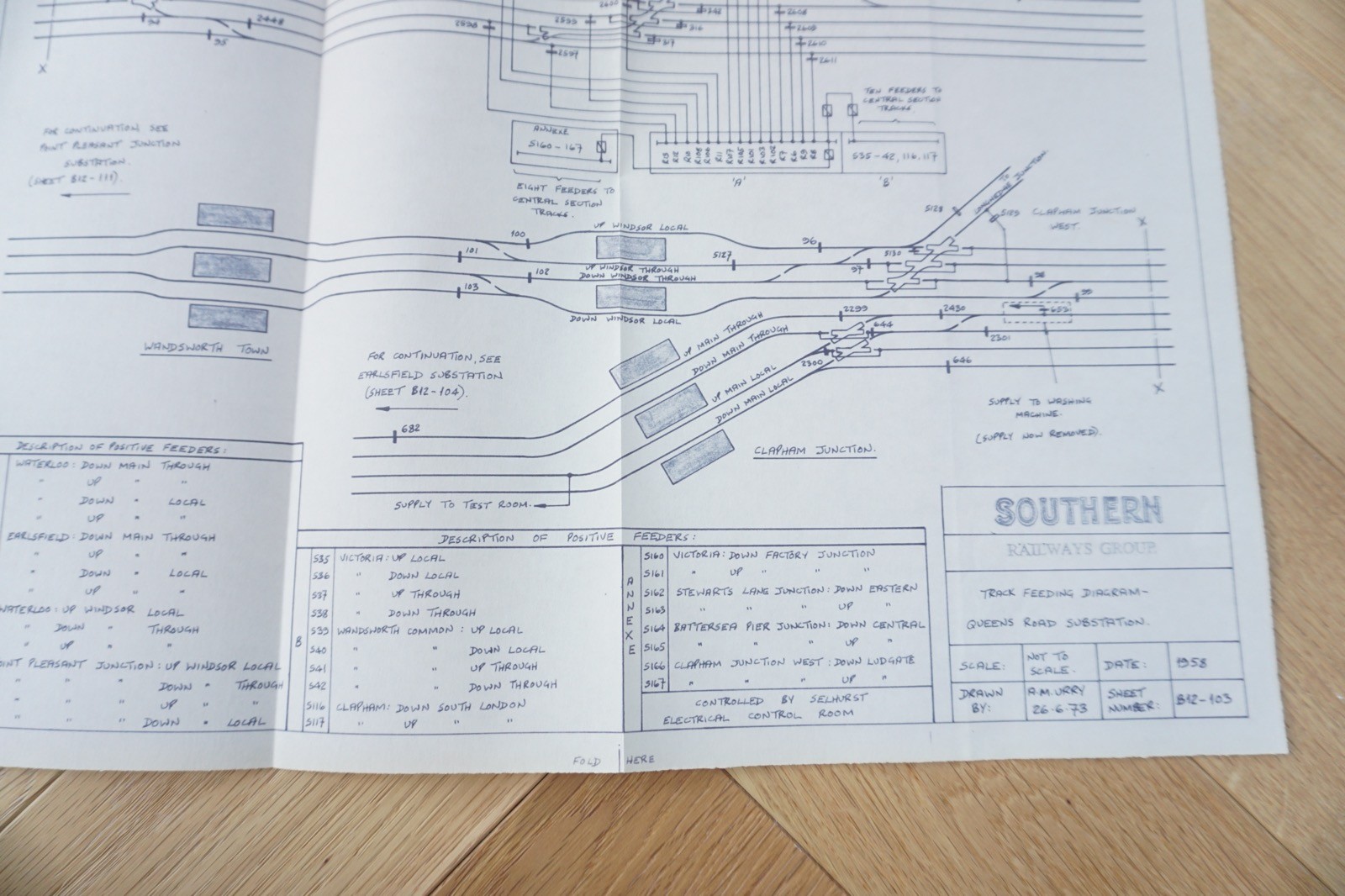 1958 / 1973 Queens Road Substation Railway Track Plan Map Southern Region