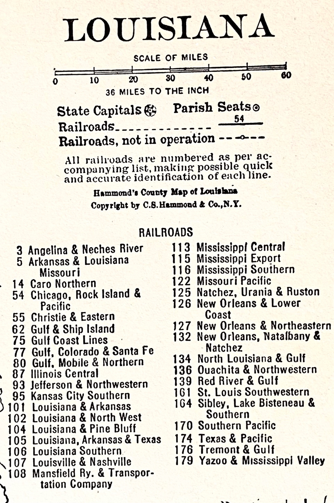 MAINE & LOUISIANA Original c 1935 County & Railroad Maps. Hammond & Co. 9×12″