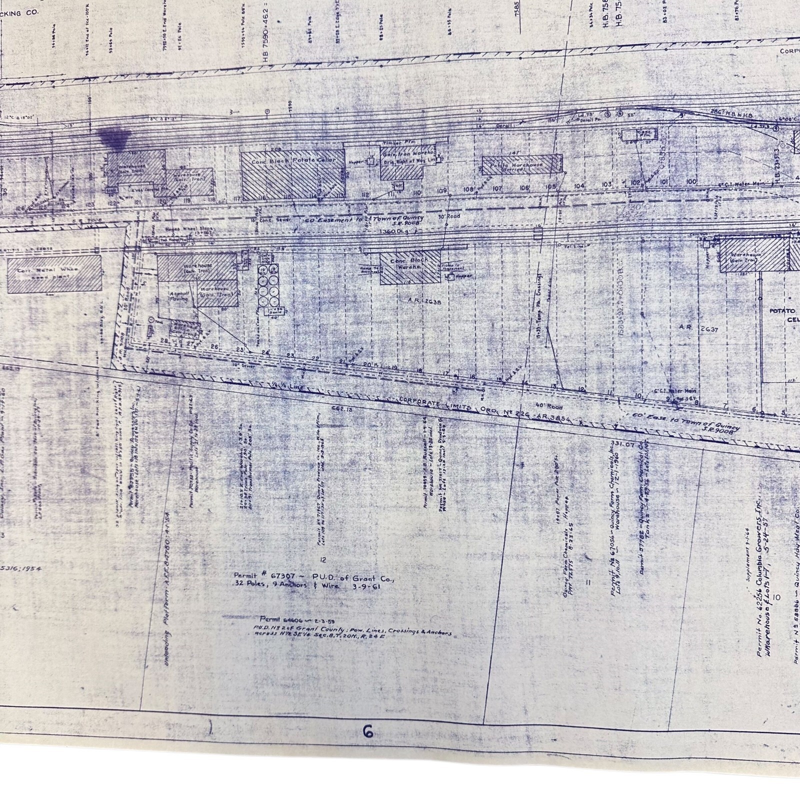 1954 Great Northern Railway Map Quincy Washington WA Blueprint Copy 84” x 24”